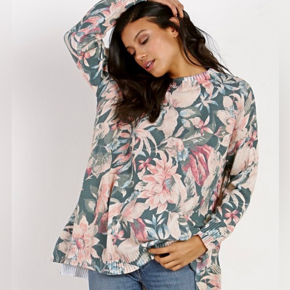 NWT Show Me Your MuMu Fireside Hibiscus Pink & Teal Tunic Sweater